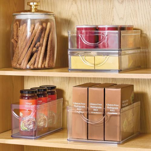 iDesign Plastic Stackable Pantry Bin - Storage Bin with Handles for Cabinets or Fridge - Set of 2 - Clear