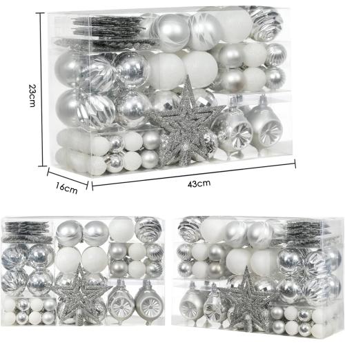 XmasExp 99-Pack Christmas Ball Ornaments Assorted Shatterproof Christmas Tree Decorations with Hand-held Gift Package for Xmas Tree,Home,Party(Silver-White)