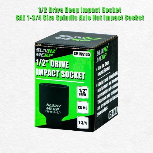 SUNHZMCKP 1/2 Inch Drive Impact Socket, SAE 1-3/4 In Deep Socket, CR-MO, 6 Point Axle Nut Socket for Easy Removal of Axle Shaft Nuts (1-3/4)
