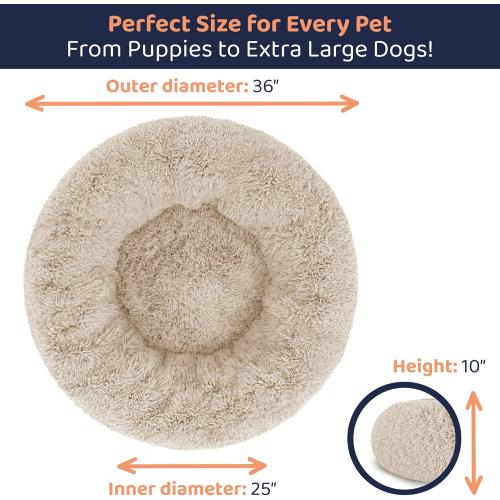Donut Dog Bed - Premium Comfort for Anxiety Relief - Fluffy & Calming Design with Ultra-Plush Support | Cozy Round Dog Bed with Super Soft Circle Style (Beige, Large)