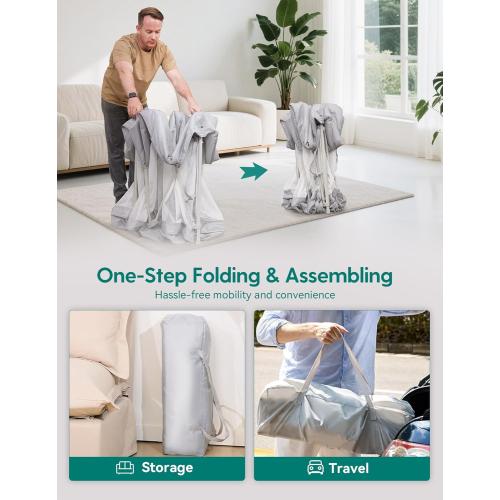 BABELIO Foldable Baby Playpen with Mat, 46 × 46 Portable Playard for Babies and Toddlers, Parents' Picks Awards Winner, Indoor & Outdoor Kids Safety Play Pen Area, Travel Fence, Grey