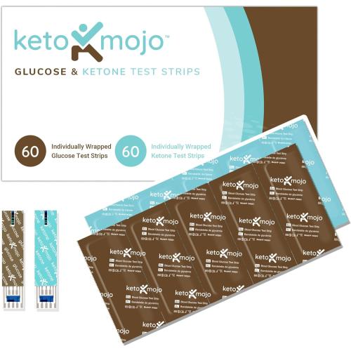 KETO-MOJO Blood Glucose and Ketone Test Strips Combo Pack | 60 Glucose   60 Ketone Strips (120 Count) | for Use Only with GK  Meter