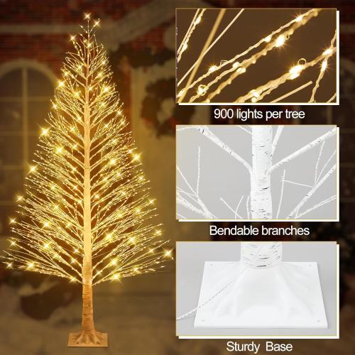1 Pack 5ft-900led Christmas Lighted Birch Tree LED Warm White Lights Twinkle Twig Artificial Tree for Outdoor Indoor Home Party Decorations, 8 Modes