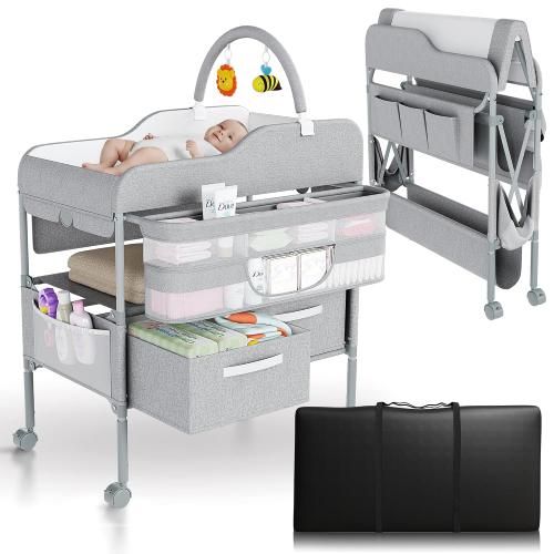 Portable Changing Table for Baby - Foldable Changing Table, Baby Diaper Changing Station with Baby Changing Station Toy Holder, Diaper Changing Table Bag - Portable Baby Changing Table with Wheels
