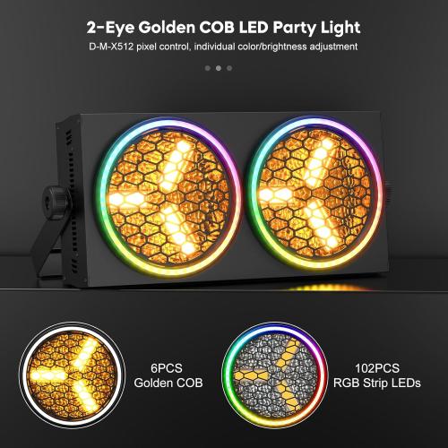 200W Stage Lights, 30 Lighting Effects Dual Eye Retro Par Lights with 6 COB Spotlights and 102 RGB LEDs Ring Strap, Sound Activated DMX512 Uplights for Wedding Club Theater Stage Lighting