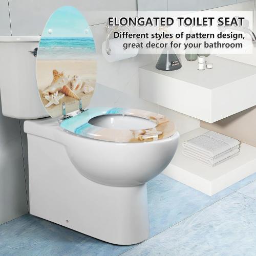 Angol Shiold Elongated Toilet Seat Molded Wood Toilet Seat with Quietly Close and Quick Release Hinges, Easy to Install also Easy to Clean (Elongated, Beach)