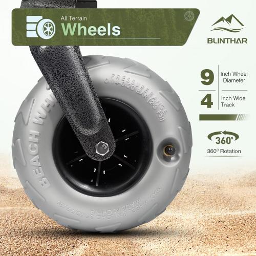 Beach Wagon with Big Wheels for Sand, Heavy Duty Harder Sand Collapsible Folding Wagon with All-Terrain 9 Pneumatic Ballon Tires, Utility Wagon for Garden Sports Camping Outdoor Activities