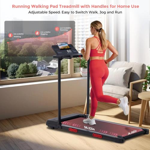 Walking Pad with Handle Bar, 3.5HP Electric Portable Walking Pad Treadmill with Handles, 0.6-10MPH Running Treadmill with Handles for Home Small, Big Screen, 400LBS Capacity