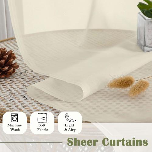 Lecloud Cream Sheer Curtains 84 Inches Long 2 Pcs, Dual Rod Pocket Breathable Rustic Living Room Curtains for Bedroom Dining Room, Home Decor Light Filtering Drapes, Each Panel 59 W x 84 L