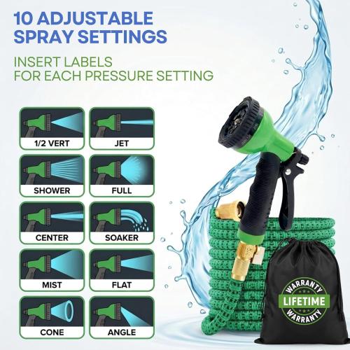 J&B XpandaHose 100ft Expandable Garden Hose, Lightweight, Brass Connectors | Ultra Strong 3750D fabric, 4-layer latex core, expands 3X, kink & leak-resistant, 10-pattern nozzle, storage bag