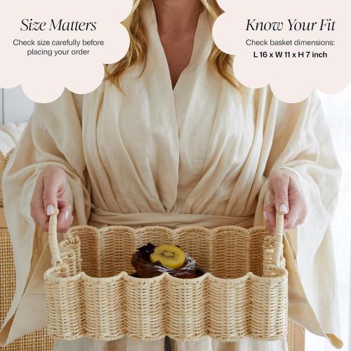 BEBE BASK Premium Wavy Scalloped Rattan Tray - Small Hand-Woven Scallop Wicker Tray - 19 x 9 x 6.5 in - Scalloped Basket - Scallop Basket