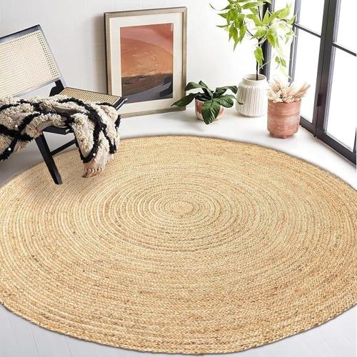 Chardin home Hand Woven Natural Jute Braided Rug – 8' Round | Rustic Boho Farmhouse Reversible Area Rug for Living Room, Dining Room, Nursery, Entryway, Study, or Patio | Solid Natural Fiber Rug