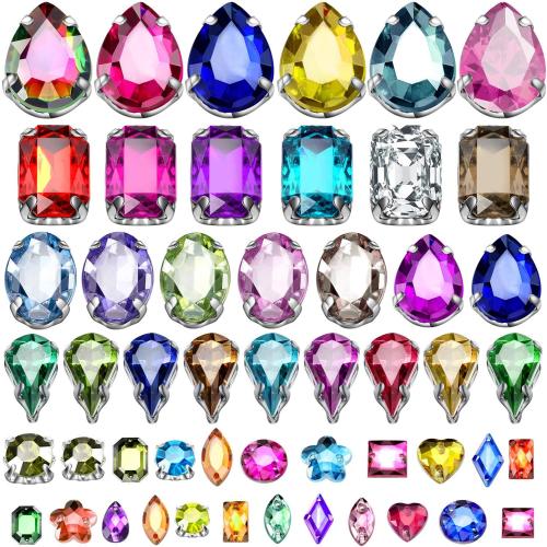WILLBOND 320 Pieces Sew on Rhinestone Glass Crystals Acrylic Gems with Hole Silver Prong Setting Flatback Claw Mix Shape Mix Size for DIY Crafts Dress Clothes Shoes Bag Decorations