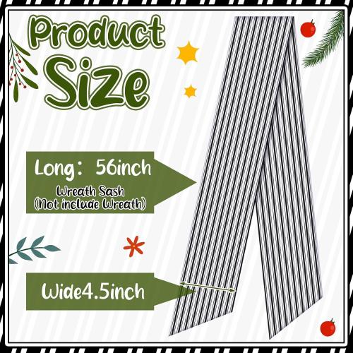 Wreath Sash for Front Door Wreath Satin Sash Blank Sashes Embroidery Monogram Yard Doorway Indoor Outdoor Wall Ribbon Bow Home Decor(Black, White,Stripe)