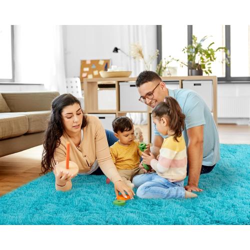 Medium Rugs for Living Room, Large Fluffy Area Rugs for Bedroom, Soft Carpet Shag Kids Rug with 4 Non-Slip Rug Pads (Turquoise Blue,)