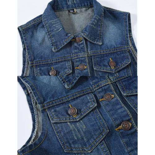 2XL Women's Casual Denim Waistcoat Frayed Sleeveless Ripped Jacket Vest with Pockets