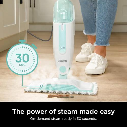 Shark Steam Mop with 2 Machine Washable Dirt Grip Pads, Removable Water Tank, Lightweight, Steam Cleaner for sealed Hard Floors, Marble, Stone, Hardwood, Tile, Laminate, White/Seafoam, S1000‼️Light dirt‼️