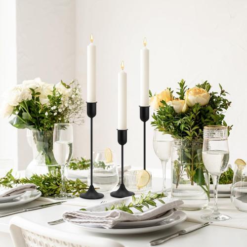 Candle Holder - 3 PCS Candlestick Holders - Vintage Candle Stick Holder - Modern Decorative Centerpiece - Cozy Atmosphere Gift for Home Decor, Wedding, Black Taper