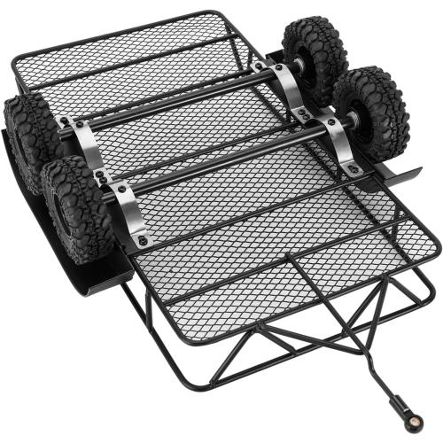 INJORA RC Trailer for Hauling Behind Car - Metal Hitch Mount Trailer for 1/18 RC Crawler TRX4M Defender Bronco K10 High Trail F150, 543g/each