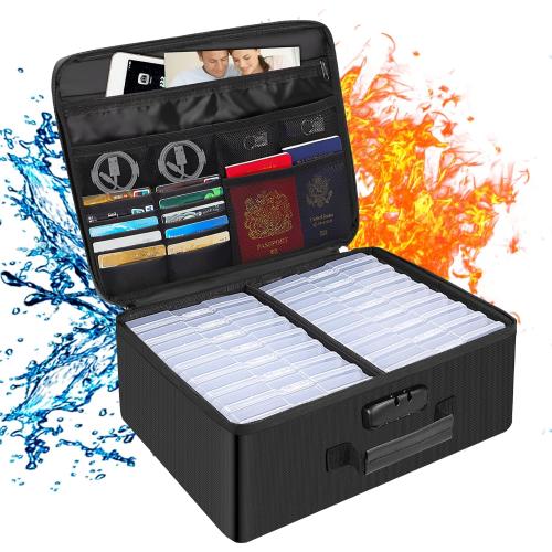 Photo Storage Box with Lock,DocSafe Fireproof Photo Organizer Box with 16 Inner 4 x 6 Photo Case(Clear),Collapsible Portable Photo Filing Safe Storage with Water-Resistant Zipper for Photos,Picture