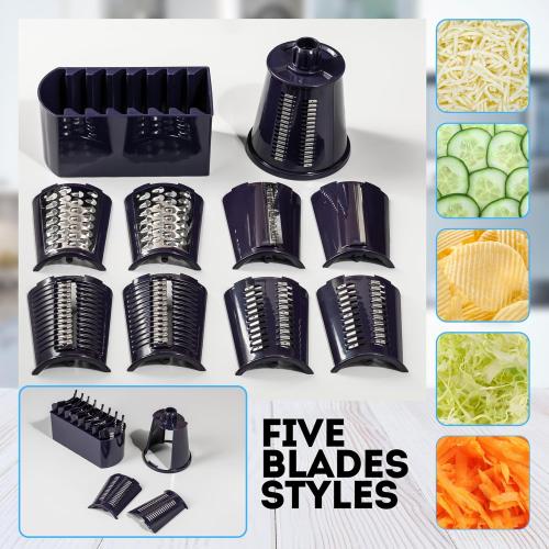 5-in-1 Rotary Cheese Grater with Handle – Stainless Steel Blades, Vegetable Slicer & Shredder, Nut Grinder, Carrot & Cabbage Grater, Easy-to-Clean Kitchen Tool (Purple)