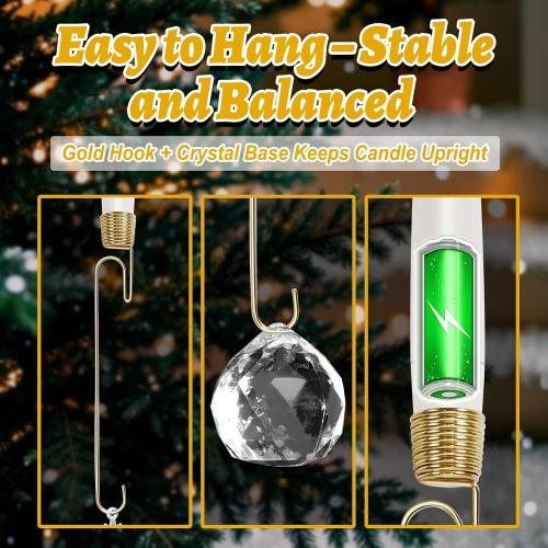 Christmas Tree Candles with Remote, 12 Pack Flameless LED Candles for Xmas Tree Decoration, Battery Operated Flickering Taper Candles with Timer, Warm White Lights for Holiday with Crystal Ball Hooks
