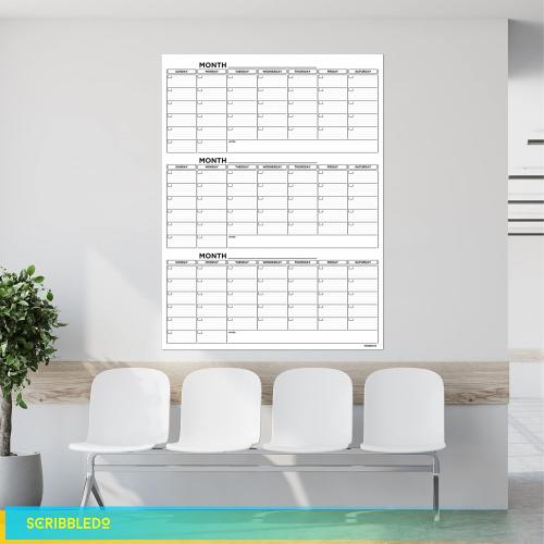 Large 36x48 Quarterly White Board Calendar Dry Erase Calendar for Wall 3 Month Big Dry Erase Wall Calendar Monthly Dry Erase Board Planner Includes 6 Markers Eraser Push Pins & Mounting Tape