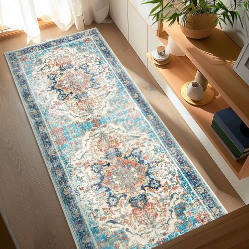 Runner Rug - ' Boho Washable Kitchen Rug, Non-Slip Soft Low Pile Rugs Indoor for Entrance Bedroom Bathroom Living Room,Vintage Throw Hallway Carpet Stain Resistance