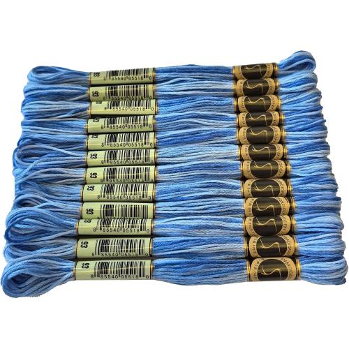 Magical Color Variegated Cross Stitch Thread Color Variations Embroidery Floss Pack, 8.7-Yard, Comflower Blue, Pack of 12 Skeins