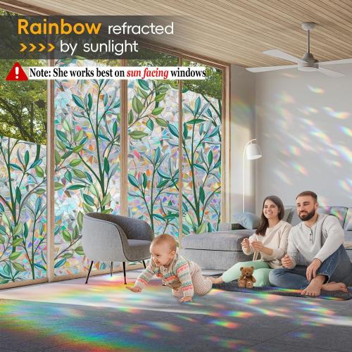 Rainbow Privacy Film with Cutting Line, 3D Decals Stained Glass Window Clings, Static Cling Window Sticker, Suncatcher - 35.4 x 78.7