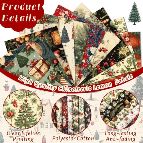 Hahafelt 10 Pcs 18 x 22 Inch Vintage Christmas Quilting Fabric Bundles Christmas Fat Squares Patchwork Precut Strips Red Cardinal Fabric Materials for Xmas Holiday Quilting Crafting DIY