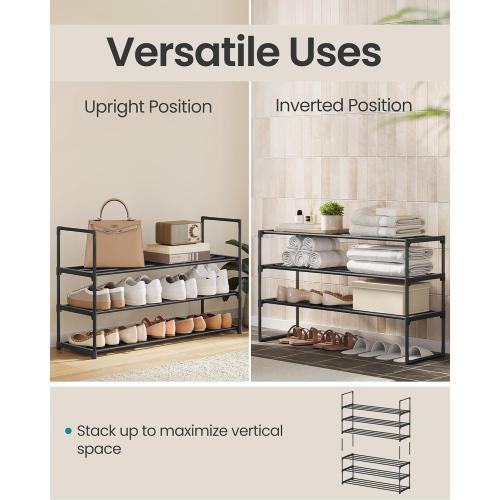 SONGMICS Shoe Rack, 3-Tier Shoe Organizer, Metal Storage Shelf, Upright or Upside Down, for 16-20 Pairs, Stackable, for Entryway, 11.8 x 36.2 x 21.7 Inches, Black ULSA303B02