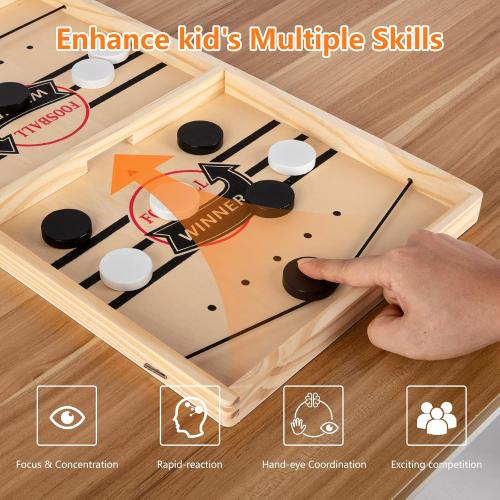 Fast Sling Puck Game - Wooden Hockey Table Board Game with Spare Parts | Indoor 2 Player Tabletop Fast-Paced Slingshot Battle for Adults, Kids & Family Night or Friends Party | Large Size