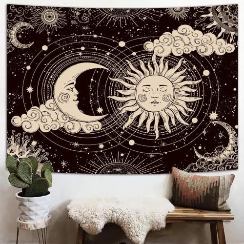 Wonrizon Sun and Moon Tapestry, Aesthetic Black Dark Spiritual Tapestries Mystic Burning Sun with Clouds Star Wall Hanging decor for Bedroom (51.2 x 59.1)