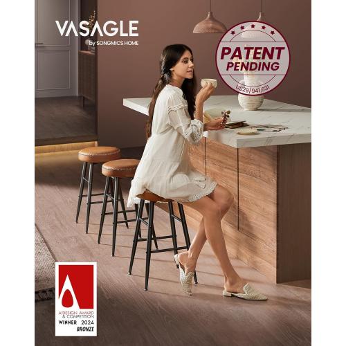 VASAGLE EKHO Collection - Bar Stools Set of 2, Counter Height Bar Stools, Kitchen Counter Stools, Mid-Century Modern Backless Counter Stools, 24.8-Inch Tall, Kitchen Island Home Bar, Caramel Brown