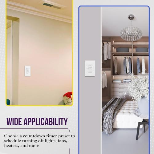 ENERLITES 1-Hour Countdown Timer Switch, 1-5-10-20-30-60 Min, for Bathroom Fans, Heaters, Lights, LED Indicator, 120VAC 800W, No Neutral Wire Required, UL Listed, HET06-J6-W, White, 1 Pack