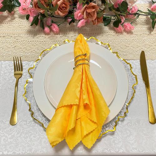 CN JIAHE 13inch Clear Acrylic Reef Gold Rim Charger Plates Set of 8 , for Dinner , Wedding , Party , Event Decoration.