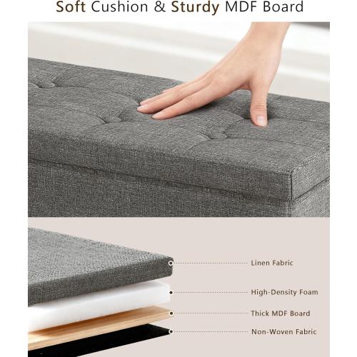 GLAXYFUR 43.3 inches Folding Storage Ottoman Bench Storage Chest Footrest for Bedroom, Entryway and Living Room, Holds up to 660 lb Dark Grey