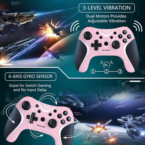 Pink Wireless Switch Controllers Pink,Nintendo Switch Controller for Nintendo Switch/Lite/OLED /Switch 2/Windows PC with Programmable/Vibration/Turbo Funtion,Switch Pro Controller Gamepad with 2 Thumb Caps