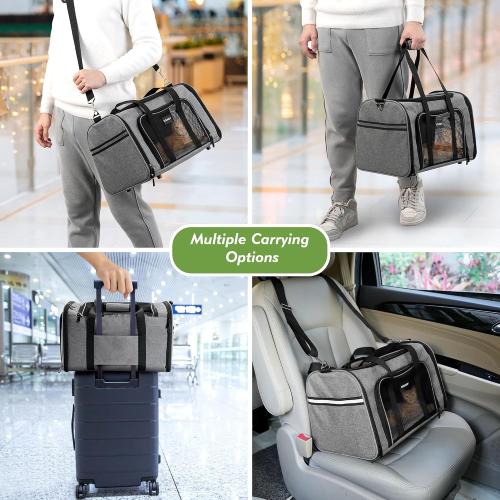 Size Large Color Grey Soundy Large Cat Carrier Dog Carrier Under 25 Lbs,Collapsible Ventilated Portable Pet Bag with Soft Sided Breathable Mesh for Long Car Trips Maxi Load 2 Kittens or Small, Medium Dog (Large Grey)
