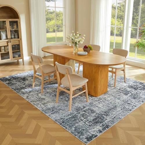 Size 5x7 Color grey  Area Rugs, Modern Abstract Rug with Anti Slip Backing, Stain Resistant Washable Rugs for Living Room, Non-Shedding Machine Washable Area Rug, Grey/White, 5'x7'