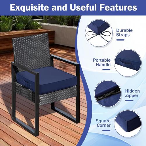 Outdoor Chair Cushions Set of 4, Waterproof Patio Chair Cushions, 19 x 19x 3 Patio Cushion for Outdoor Furniture, Outdoors Seat Cushion for Patios Furniture with Handle and Ties, Navy Blue
