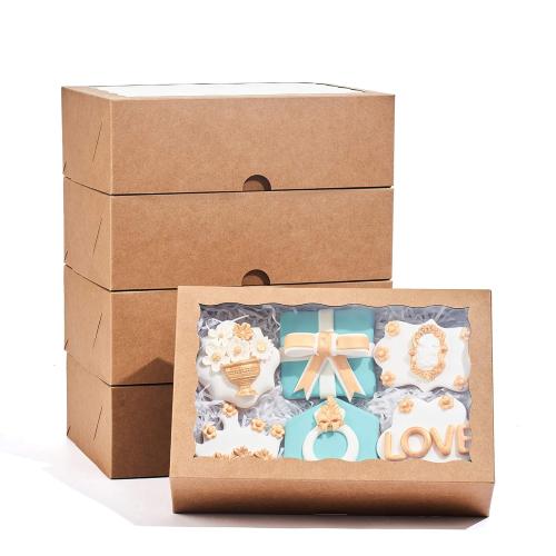 50PCS 10 x 7 x 2.5 inches One Piece Brown Bakery Boxes, Cookie Boxes, Natural Kraft Brown Strawberry Boxes with Display Window