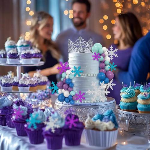 Snowflake Cake Toppers Ball Cake Picks and Snowflake Cake Toppers for Winter Themed Wedding Christmas or Birthday Party Decorations