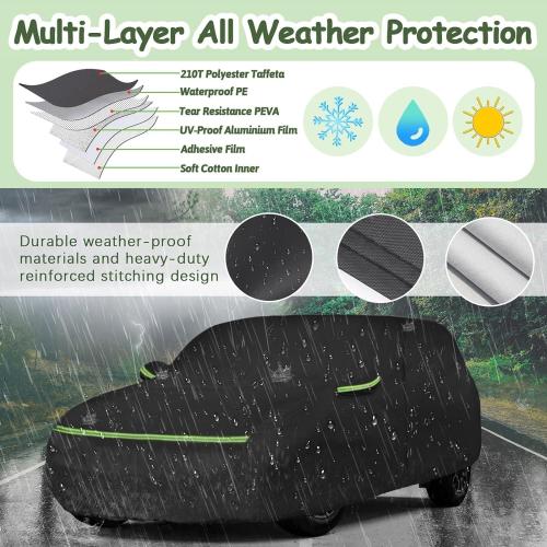 Car Covers for 1998-2025 Volkswagen New Beetle 2 Door, Waterproof All Weather Beetle Full Car Cover 210T Custom-fit Outdoor Windproof Cover with Door Zipper Up to 170”L(Black)