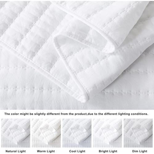 ROARINGWILD White Queen Size Quilt Bedding Sets with Pillow Shams, Full Lightweight Soft Bedspread Coverlet, Quilted Blanket Thin Comforter Bed Cover for All Season, 3 Pieces, 90x90 inches