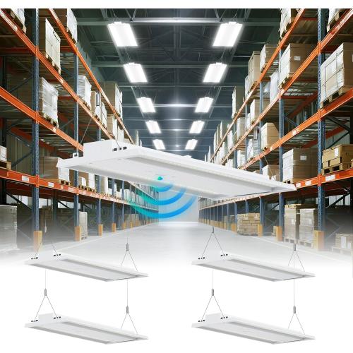 YXL 4 Pack 210W LED Linear High Bay Shop Light, Larger Central Lighting Area, 31500LM, 120-277V, 0-10V, 5000K, Commercial Linear High Bay Led Shop Lights for Warehouse Industrial Garage Workshops,