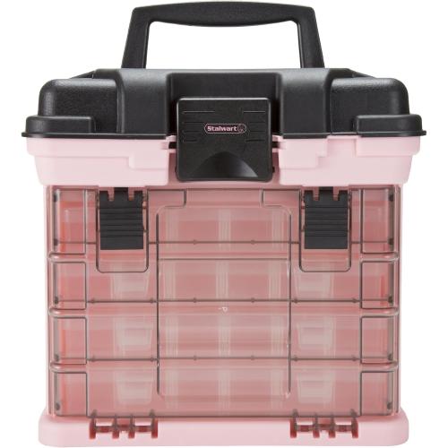 Portable Tool Box - Small Parts Organizer with Drawers and Customizable Compartments for Hardware, Fishing Tackle, Beads, or Crafts by Stalwart (Pink)