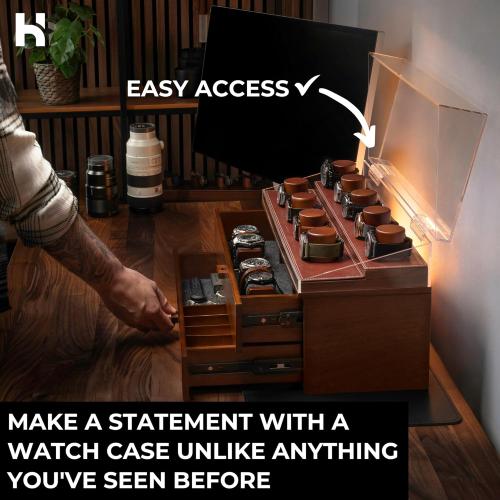 Holme & Hadfield Premium 17-Slot Wooden Watch Display Case – Extra Large Handcrafted Men’s Watch Box with Two Drawers – Birthday Gift for Crazy Collectors – Luxury Built to Last