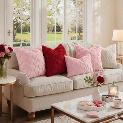 decorUhome Cozy Textured Throw Pillow Covers 18x18 Inch Set of 2, Soft Plush Faux Wool Beige Accent Couch Pillow Covers for Modern Farmhouse Sofa Bed Living Room